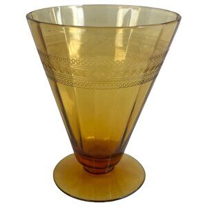 Vintage Amber Depression Glass Drinking‎ Pedestal Cone Shape Geometric Design